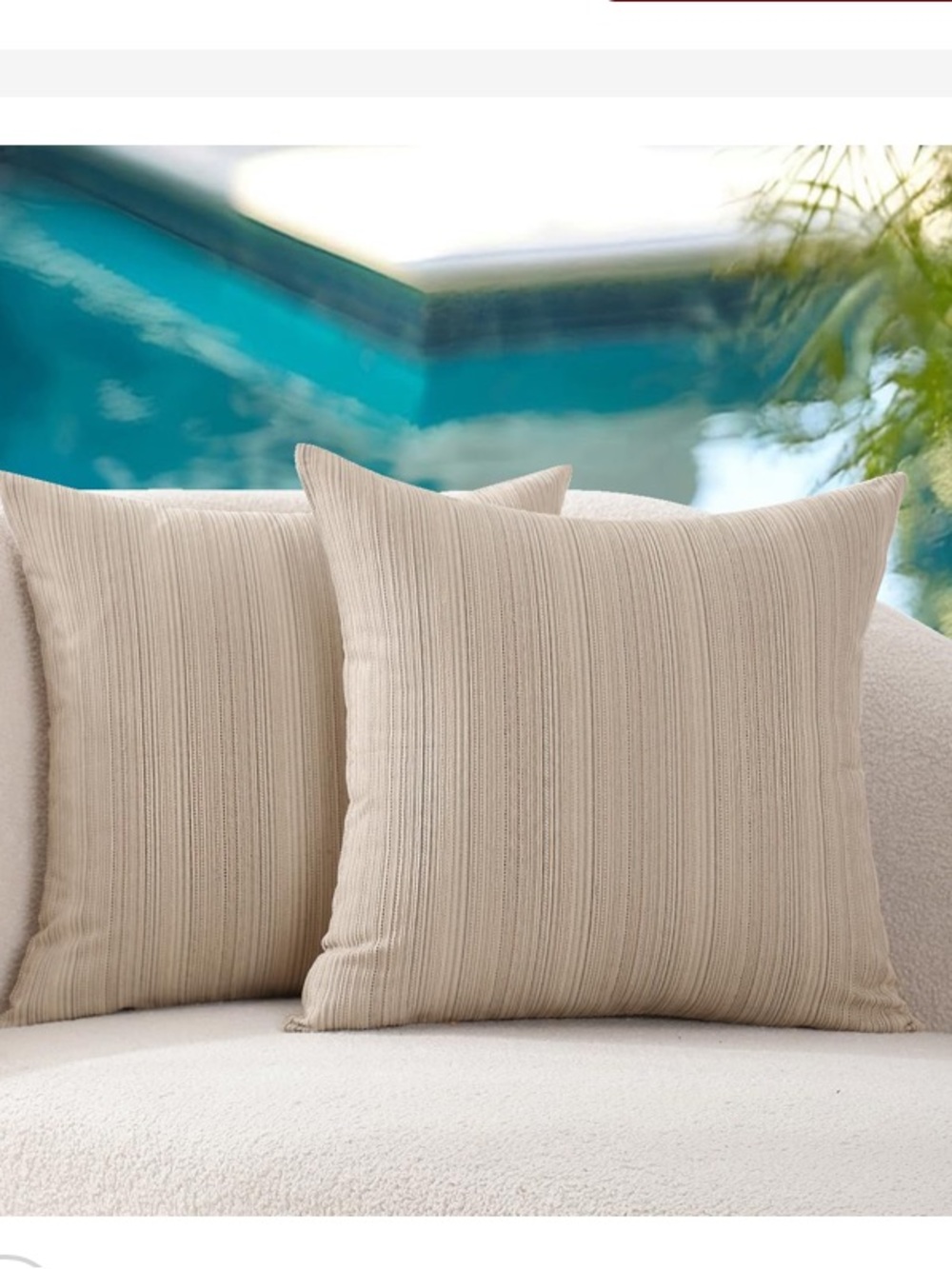 Outdoor Waterproof Chenille Pillow Covers Square 18x18”(2-pack) Stripe Beige